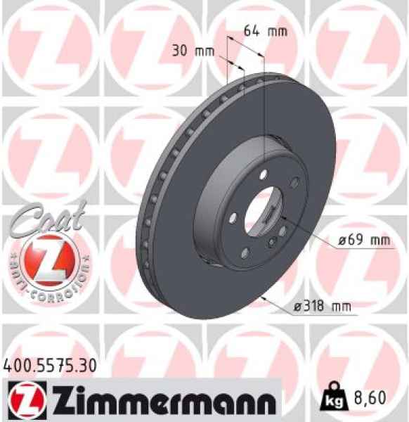 Zimmermann Brake Disc for MERCEDES-BENZ C-KLASSE (W206) front