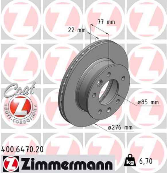 Zimmermann Brake Disc for MERCEDES-BENZ SPRINTER 2-t Pritsche/Fahrgestell (901, 902) front