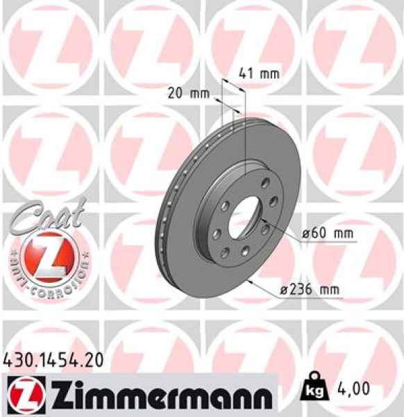 Zimmermann Brake Disc for CHEVROLET AVEO / KALOS Schrägheck (T250, T255) front