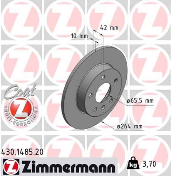 Zimmermann Brake Disc for OPEL ASTRA H (A04) rear