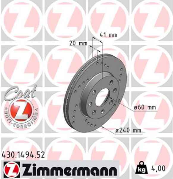 Zimmermann Sport Brake Disc for OPEL CORSA C (X01) front