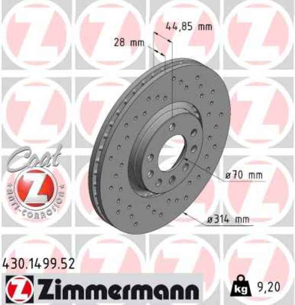 Zimmermann Sport Brake Disc for OPEL VECTRA C (Z02) front