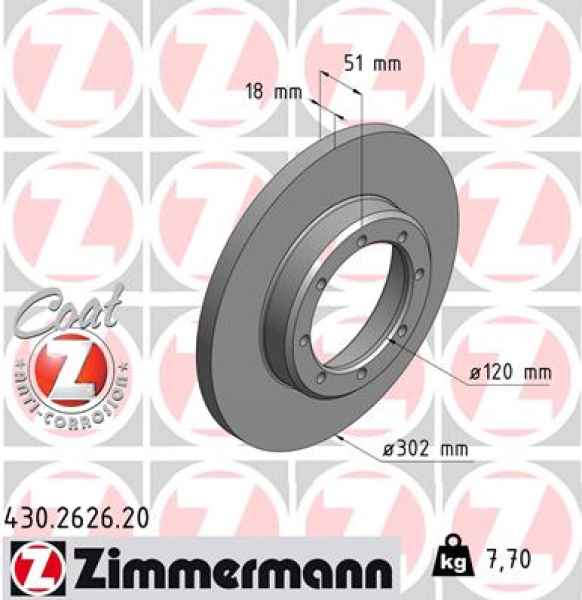 Zimmermann Brake Disc for OPEL MOVANO B Kipper (X62) rear