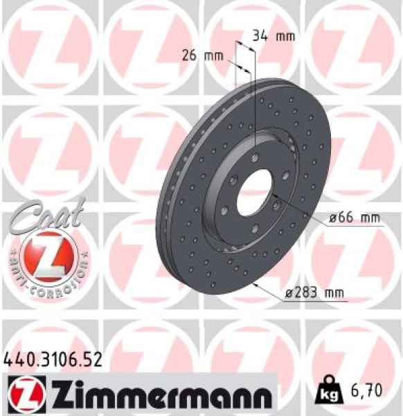 Zimmermann Sport Brake Disc for CITROËN C4 Coupe (LA_) front