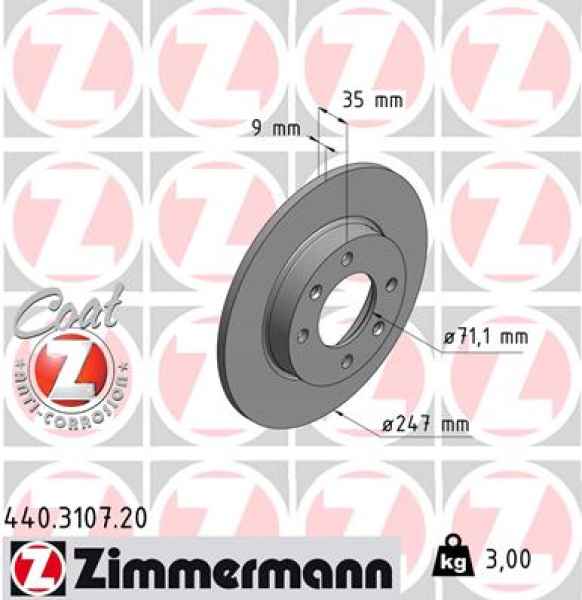 Zimmermann Brake Disc for PEUGEOT PARTNER Combispace (5F) rear