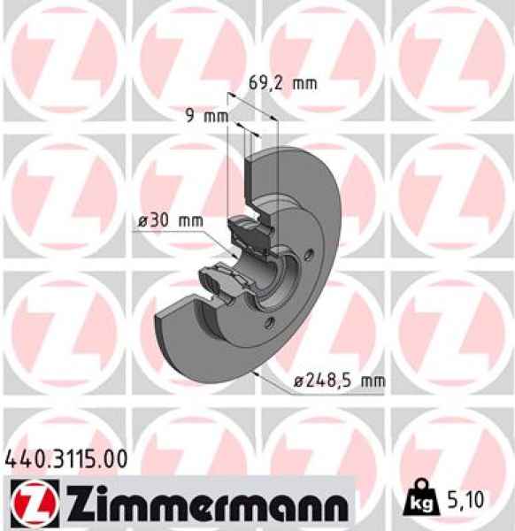 Zimmermann Brake Disc for PEUGEOT 307 Break (3E) rear