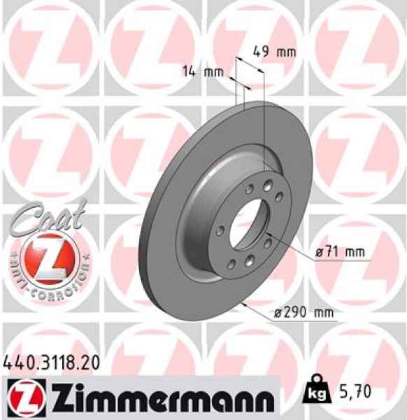 Zimmermann Brake Disc for FIAT SCUDO Pritsche/Fahrgestell (270_, 272_) rear