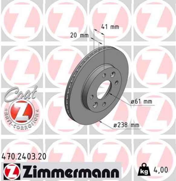 Zimmermann Brake Disc for RENAULT KANGOO Rapid (FC0/1_) front
