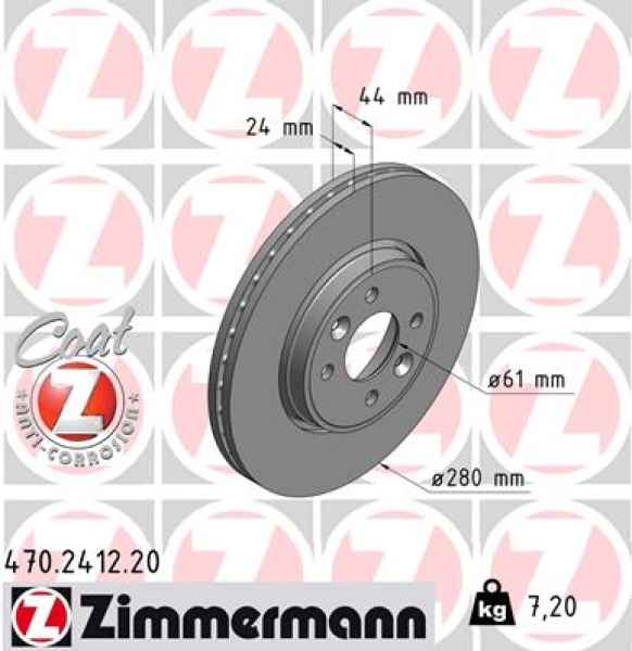 Zimmermann Brake Disc for RENAULT KANGOO Rapid (FC0/1_) front