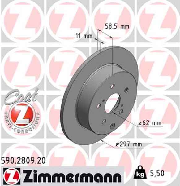 Zimmermann Bremsscheibe für TOYOTA VERSO (_R2_) hinten