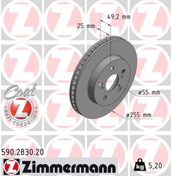 Zimmermann Bremsscheibe für TOYOTA PRIUS PHV (_W52_) vorne