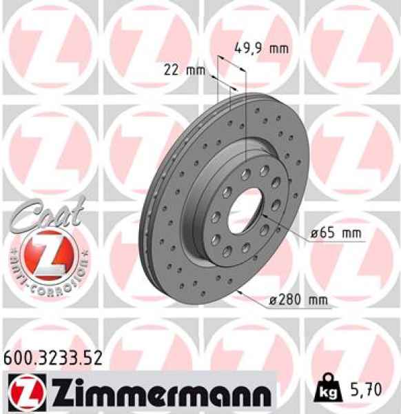 Zimmermann Sport Brake Disc for SKODA OCTAVIA II (1Z3) front