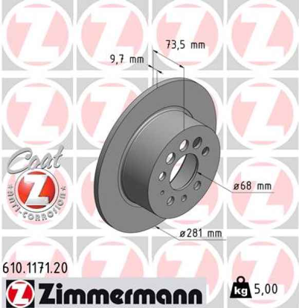 Zimmermann Brake Disc for VOLVO 260 (P262, P264) rear